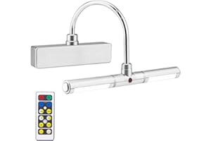 BIGLIGHT Battery Operated LED Picture Light with Timer and Dimmer, Rotatable Light Heads with 3 Lighting Modes, Remote Controlled Display Lamp for Painting Portrait Art, 8.8", Silver