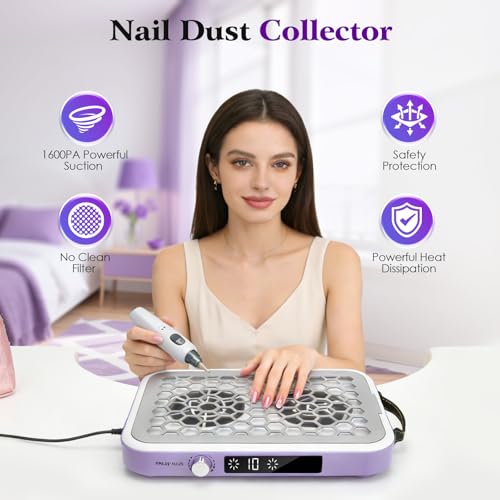 Professional Nail Dust Vacuum Cleaner, Nail Dust Vacuum Cleaner 8400 RPM, Nail Dust Extractor Powerful Double Suction with Filter and Handle 10 Speed Adjustable Nail Vacuum Cleaner Manicure