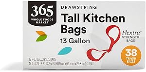 365 by Whole Foods Market, Flextra Strength Drawstring Tall Kitchen Trash Bags, 13 Gallon, 38 Count