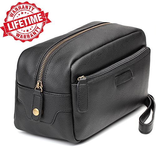 Toiletry Bag-Leather Toiletry Bag Dopp Kit â€“ Mens Toiletry Bag, Shaving and Grooming Kit for Travel, Bathroom Cosmetic Pouch Case - Gift Idea for Men