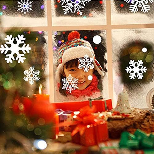 Deggodech 6pcs DIY White Christmas Window Cling Stickers Decals Reusable Snowflake Bells Baubles Wall Murals for Xmas New Year Shop Home Wall Window Glass Decorations (White Snowflake)
