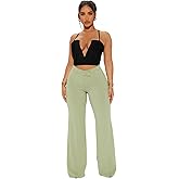 Charyeah Wide Leg Work Pants for Womens High Waisted Pants Business Office Trousers Straight Leg Pants for Curvy Bottom