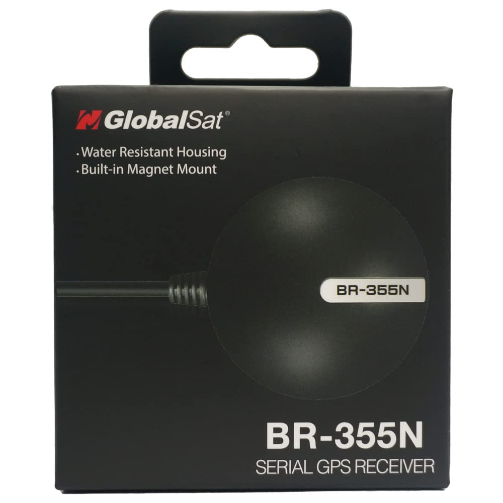 GlobalSat BR-355N Serial GPS Receiver (Black), Made in Taiwan