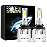 BEAMTECH 9006 LED Headlight Bulbs, 6500K 8000 Lumens Extremely Super Bright HB4 COB LED Chips Conversion Kit,Xenon White