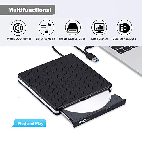 Rioddas External CD Drive Type C USB 3.0 Portable CD DVD +/-RW Drive Slim DVD/CD ROM Rewriter Burner Writer Compatible with Laptop Desktop PC Windows Linux OS Apple Mac (Soccer-typc)