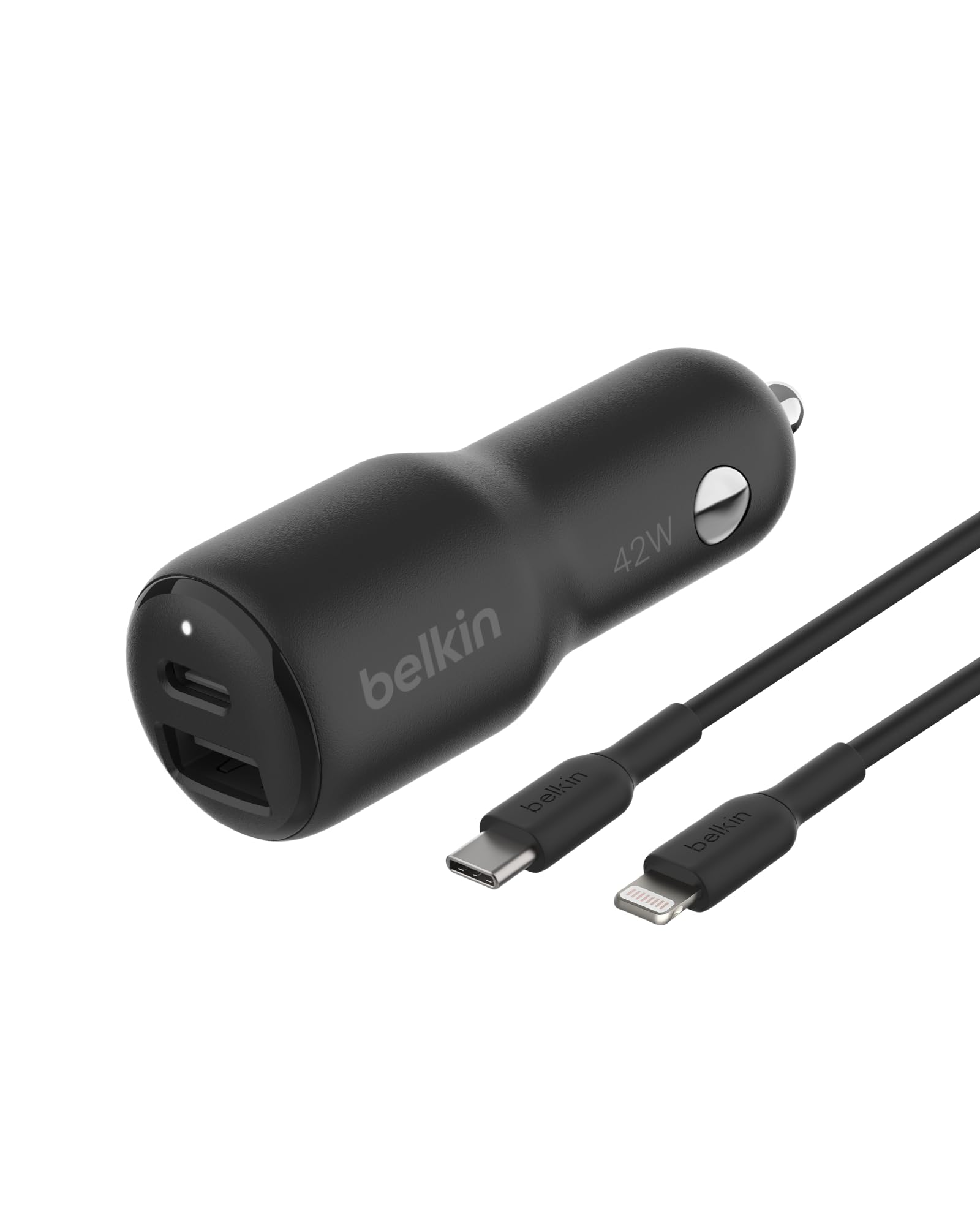 Photo 1 of Belkin BoostCharge Dual Car Charger 42W w/Fast Charge USB-C 30W PPS & 12W USB-A Ports + USB-C to Lightning Cable for Apple iPhone 16, Pro, Pro Max, iPhone 15, & More - Black