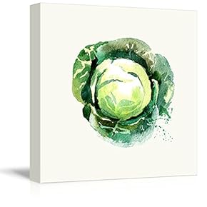 Square Canvas Wall Art - Cabbage Watercolor | Fruits Watercolor Art and Illustrations - Giclee Print Gallery Wrap Modern Home Art Ready to Hang - 12x12 inches