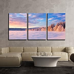3 Piece Canvas Wall Art - a Beautiful Lake in Finnish Lapland in Winter - Modern Home Art Stretched and Framed Ready to Hang - 16"x24"x3 Panels