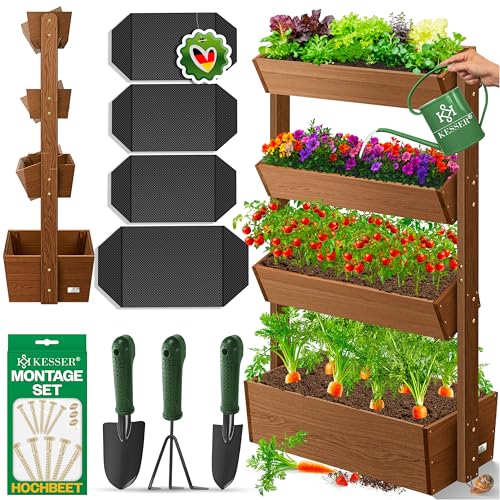 KESSER® Hochbeet mit 4 Etagen Premium Blumenkasten Blumentreppe Pflanztreppe Gemüsebeet Kräuterbeet Pflanzkübel Frühbeet Blumenbeet Pflanzkasten mit G