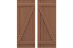 Ekena Millwork ARW102BB621X60BTH Americraft Six 2 Exterior Real Wood Joined Board-n-Batten Shutters w/Z-Bar (Per Pair), 21"W x 60"H, Burnt Toffee