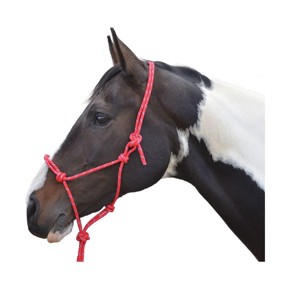 Hi-Viz Reflective Rope Headcollar with Lead Rope Se Fully Adjustable (Cob, Red)
