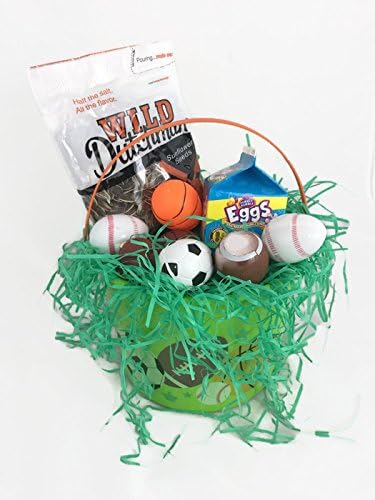 Easter Basket Sports Theme / Bucket Filled with Wild Dutchman Sunflower Seeds, Dubble Bubble Gum and Candy Filled Eggs
