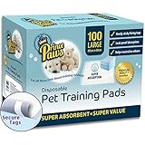 PrincePaws Pet Dog Training Pads - Puppy Pads 100 Count with Adhesive Tape, Large 24x24, Toilet Potty Pet Pee Pads for Dogs, Cat Litter Pads, Absorbent Waterproof Urine Disposable Dog Pads
