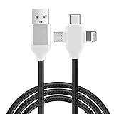 3 In 1 Cellphone Charging Cable,Bnest Type-c USB Data Cable 3 in 1 Nylon Jacket Cable Charging and Transfering Data for iPhone Samsung and Most Andoid Cellphone (Black)