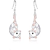 Opossum Dangle Earrings for Women - Silver Animal Possum Dangling Drop Hook Earrings for Christmas Birthday Jewelry Gifts