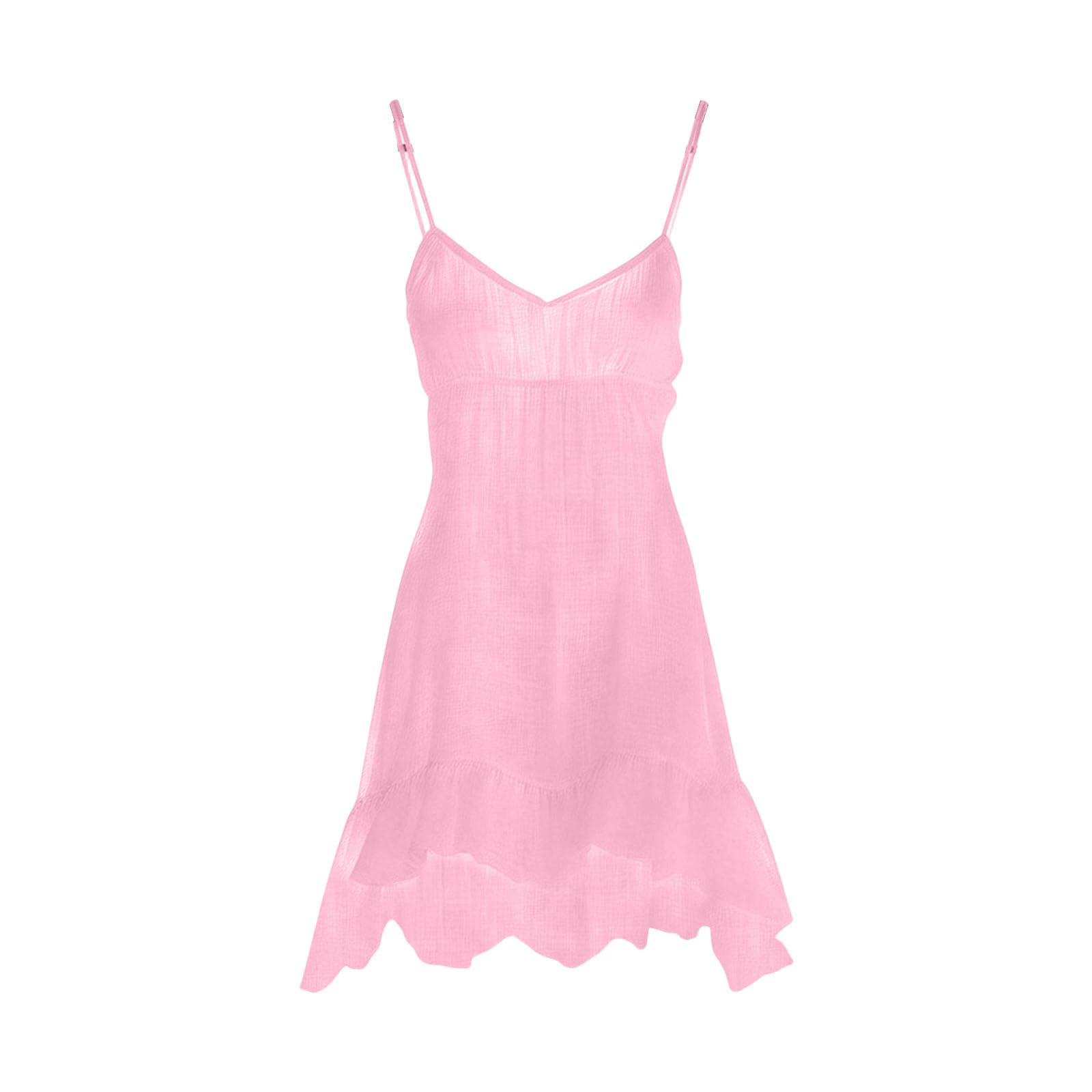 Summer Dresses for Women UK Cotton Linen Sleeveless Spaghetti Strap Mini Dress V Neck Sundress Flowy Tunic A-line Cami Dresses Ladies Casual Ruffled Dress Vacation Beach Sundresses Pink