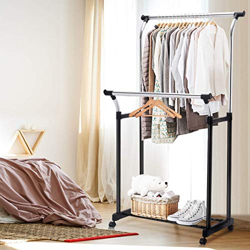 Tangkula Rolling Garment Rack, Heavy Duty Height Adjustable Clothes
