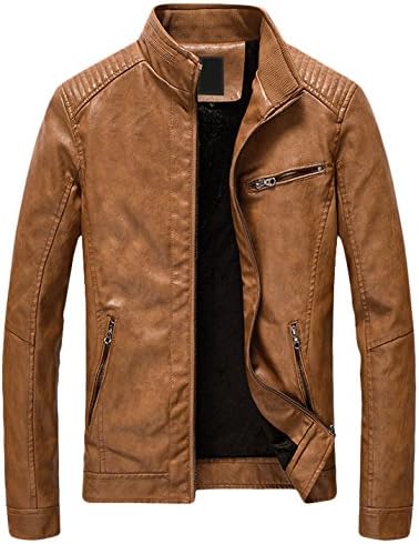 Youhan Men's Casual Zip Up Slim Bomber Faux Leather Jacket