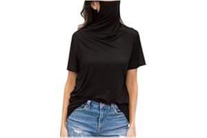WUAI-Women Mask Short Sleeve T Shirts Plus Size Casual Loose Round Neck Face Mask Top Blouse Tee Shirt