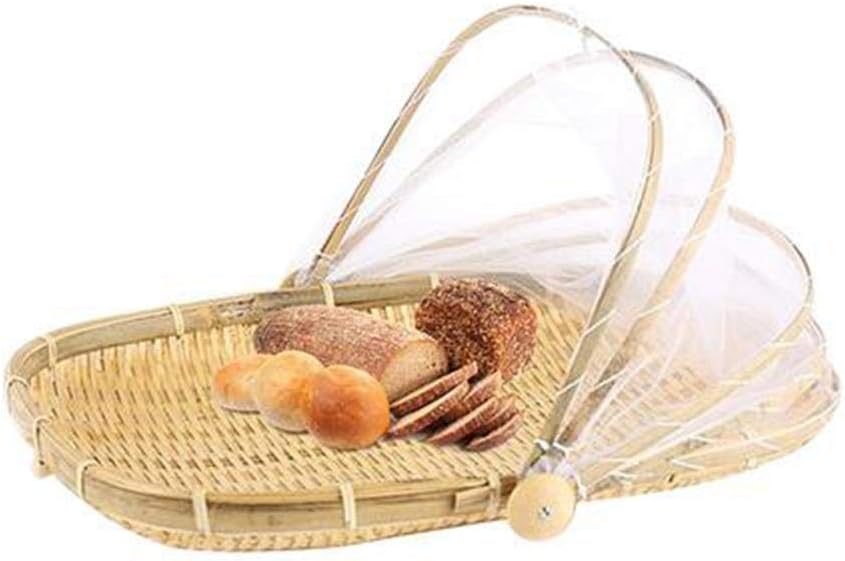 SunniY food basket storage Hand-Woven Insect-Proof Basket with Gauze multi-purpose fruits vegetables bread food service storage or display system