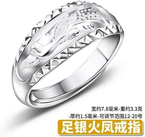 (Certificate Sent) Men's Rings 999 Sterling Silver fine Silver Ring Opening Ring Domineering Men Man Students (99 Phoenix fine Silver Ring (which is Adjustable)
