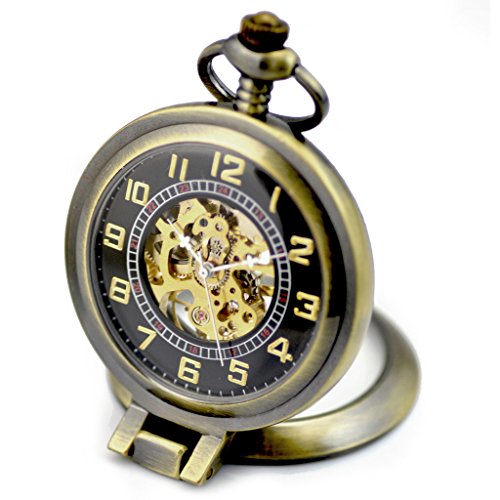 Infinite U Chinese Tradtional Carved Hollow Skeleton Right Angle Magnifier Bronze Steel Mechanical Movement Pocket Watch