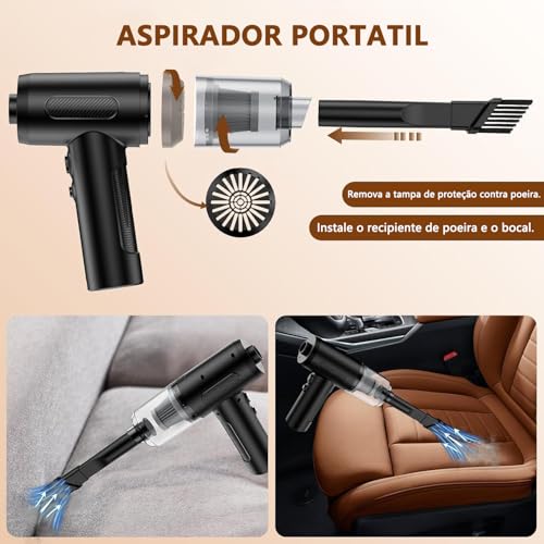 Mini Soprador de Ar para PC, 3 em 1 Inflador, Aspirador e Soprador Portatil, 50000rpm, 6000mAh, Ar Comprimido Limpeza PC, Sem Fio, Recarregável, para limpeza de teclado, Eletrônicos, Infláveis e Carro