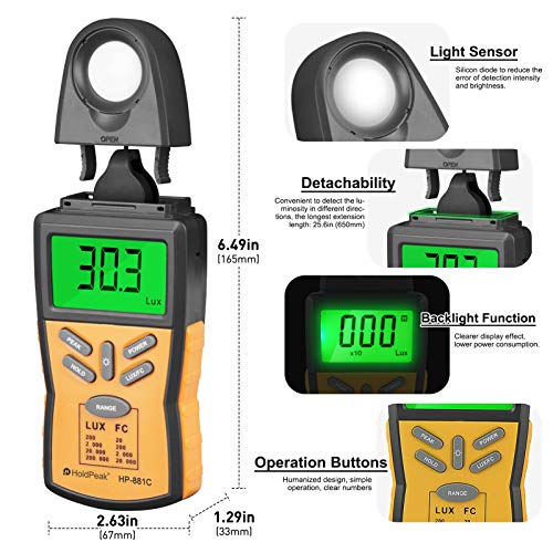 Digital LUX Meter HOLDPEAK 881C Light Meter Measure Range 0.1200,000