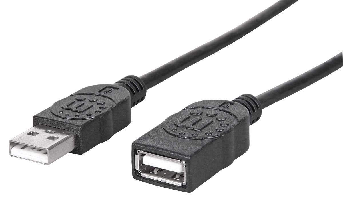 Manhattan USB-A to USB-A Extension Cable, 1m, Male to Female, 480 Mbps (USB 2.0), Hi-Speed USB, Black, Lifetime Warranty, Polybag