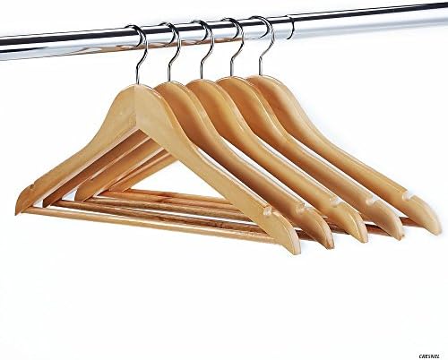 24-Pack Solid Wood Clothes Hangers - Premium Natural Wood Finish - 360 Degree Rotating Chrome Hook - Best Value Set of 24pcs