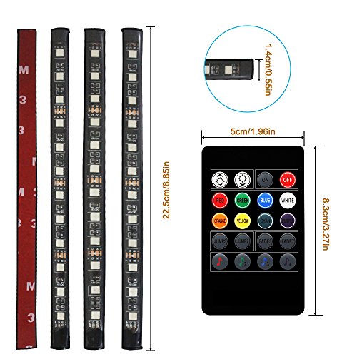 Car LED Strip Light, DLAND Multicolor Music Car Interior Lights with 4pcs 48 LEDS, Music LED Lighting Kit Underdash Lighting Kit with Sound Active Function and Wireless Remote Control. ( USB Port )