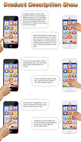 Cooplay Yphone 1:1 Music Phone Toy Y-Phone Animal Touch Screen Phone Learning Fruits English Educational Mobile Study Best Gift Prize for Baby Kids Children (Black)