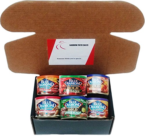 Blue Diamond Almonds Nut Variety Snack Pack in a Gift Box. Includes: 6-6 ounce Cans of Blue Diamond Flavored Almonds. Bundle of 6, 1 of Each Flavor - Thumbnail 5