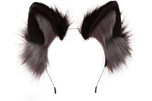 VIGVAN Handmade Wolf Fox Ears Animal Cosplay Cute Head Accessories for Halloween (Wolf Grey Black)