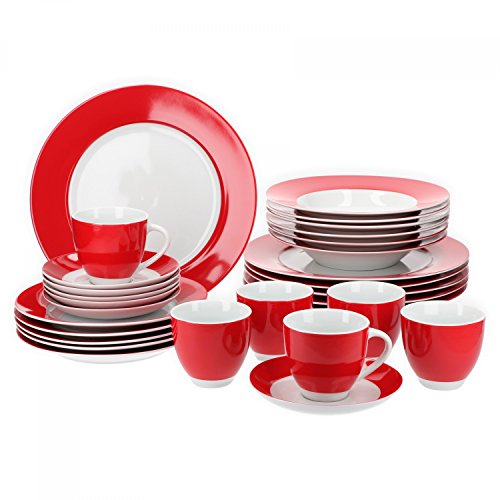 Van Well Vario hochwertiges Porzellan Geschirrset für 6 Personen für Gastro Hotel Privat I zweifarbiges Speiseservice…
