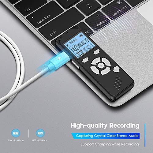 Portable voice recorder with 32GB storage capacity.