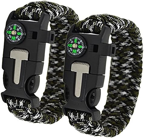 2PS Mileitary Grade Paracord Bracelet, Joytek Survival Bracelet Kit With Compass, Five Starter,Scraper,Whistle for Outdoor Equipment ,Camouflage color