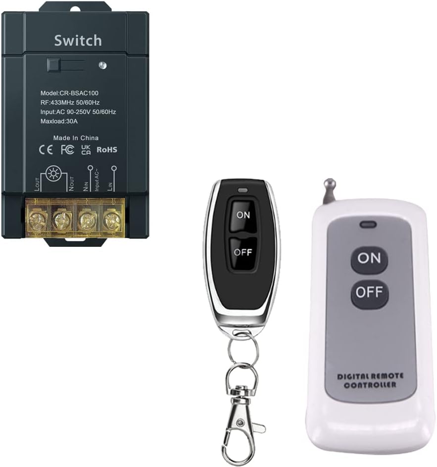 COLOROCK 100-240V Remote Light Switch 30A RF Controller with 2 Remotes