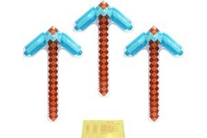 HOKILANDS Big Blow Up Pickaxe Inflatable Weapons Toys For Halloween Hawaii Birthday Parties Summer Pool Swimming Backyard Party Water Photo Props, 3 Pack Fun Diamond Pixel Craft Pickaxe Toys With Repair Patch
