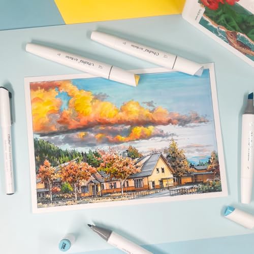 Ohuhu Marcadores Alcohol Doble Punta Ancha y Fina para Artistas Adultos Colorear Dibujar Paisaje - 60 Colores Kaala Marcadores Recargables Regalo