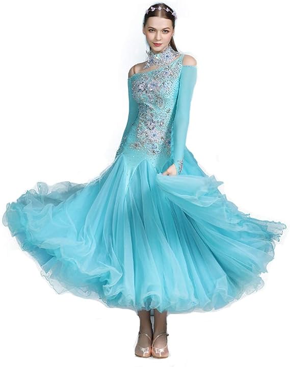 Amazon ふわふわ現代の服浅い湖の青のモダンダンスのスカートのドレス社交ダンスの衣装の衣装の競争衣類パフォーマンス衣類 カーディガン ボレロ 通販