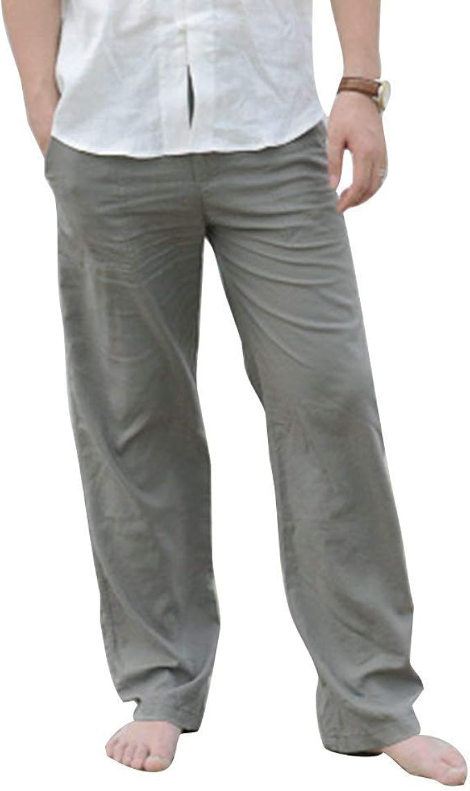 Anaisy Men's Long Lightweight Linen Pants Loose Beach Pants Drawstring