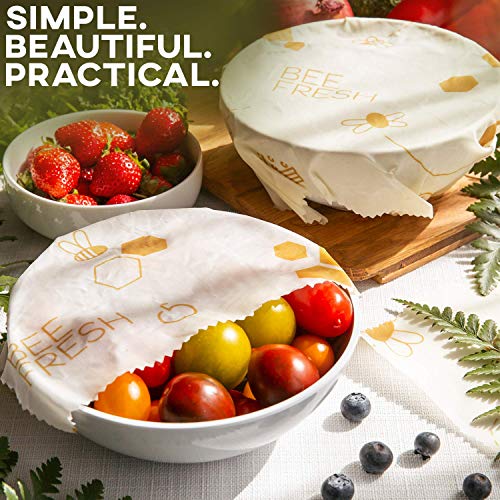 Oraganix Bee Fresh Beeswax Wrap - 3 Assorted Bees Wrap Sizes w/ (6) Mesh Bags, Eco Friendly Reusable Food Wrap, Plastic Free Food Storage