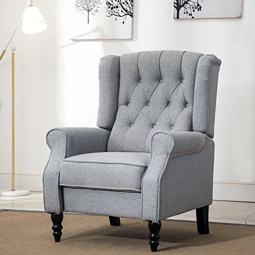 ComHoma Tufted Wingback Recliner Classic Armchair Elizabeth Queen Style Fabric Club Chair Grey