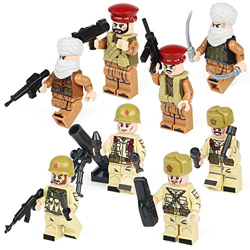 KAZI Soviet Soldiers and Afghan Soldiers Military Army Minifigures Set,8 Army Men with Military Weapon Accessories Building Bricks Model Toys 100% Compatible