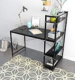 Computer Desk,Modern Style Office Desk with 4 Tier Bookshelves Workstation,Home Wood & Metal (Black)