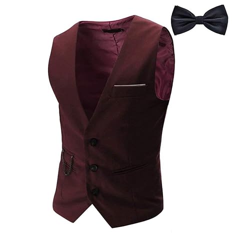 YaoDgFa Herren Weste Anzug + Fliege Smoking Sakko Anzugweste Herrenweste Herrenanzug slim fit Hochzeit feierlich Elegant