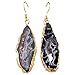 SUNYIK Natural Quartz Geode Agate Slice Dangle Earrings,Dark Color Crystal Druzy