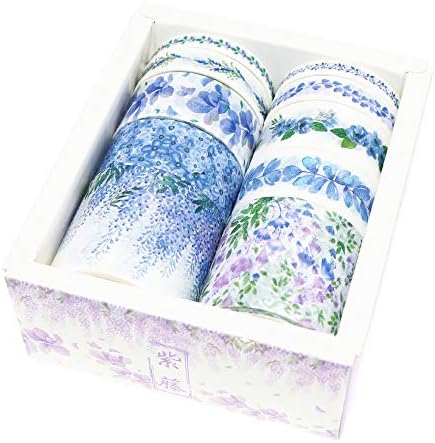 BITEYI Washi Tape Set 10 Rolls Masking Tape Multi-Pattern-Themes Sticky Paper Tapes for DIY Decorative Craft,Bullet Journal,Gift Wrapping,Scrapbook (Wisteria)