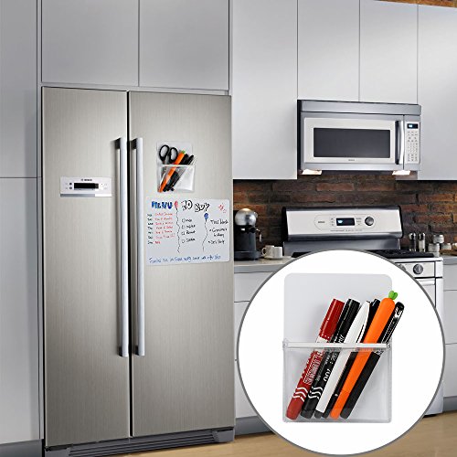 Magnetic Pencil Holder Sticker, SPESSN Refrigerator Storage Pocket for Pen Scissors Markers Keysfor Whiteboard Locker Cabinet Container and All Other Steel and Iron Surfaces- 2Packs(MEDIUM)